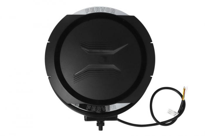 Far universal stanga dreapta (faza lunga, FERVOR 220, LED, 12 24V, 3; 27W, inaltime 238mm, diametru 220mm, adancime: 87mm, transparent, metal plastic, negru crom, lumini pozitie, lungime cablu: