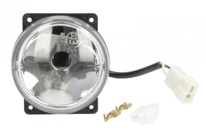Far universal stanga dreapta (faza lunga, H3, 12 24V, diametru 80mm, transparent, plastic, negru, lungime cablu: 200mm)
