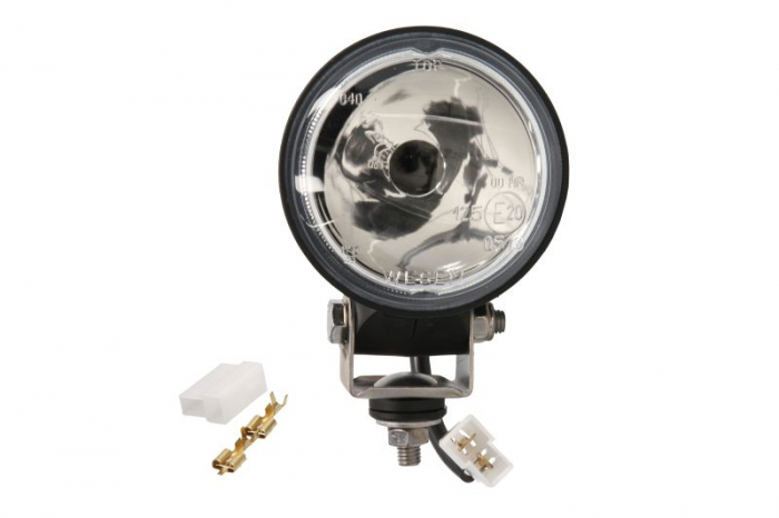 Far universal stanga dreapta (faza lunga, H3, 12 24V, diametru 84mm, transparent, plastic, negru, lungime cablu: 200mm)