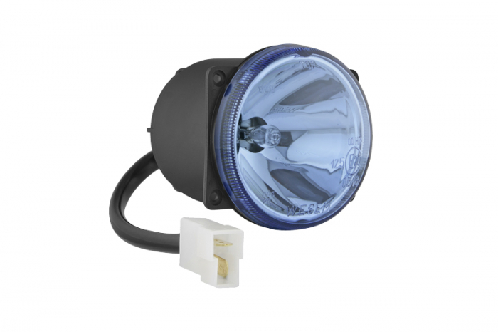 Far universal stanga dreapta (faza lunga, H3, 12V, diametru 80mm, albastru, plastic, negru, lungime cablu: 200mm)