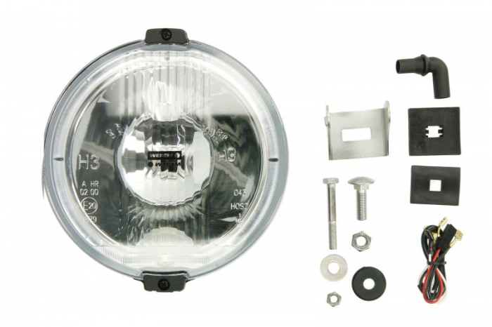 Far universal stanga dreapta (faza lunga, H3 LED, 12V, diametru 183mm, alb, plastic, negru, lumini pozitie, lungime cablu: 150mm)