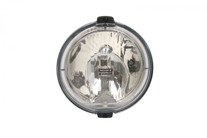 Far universal stanga dreapta (faza lunga, H3 LED, 24V, diametru 183mm, alb, plastic, negru, lumini pozitie, lungime cablu: 150mm)