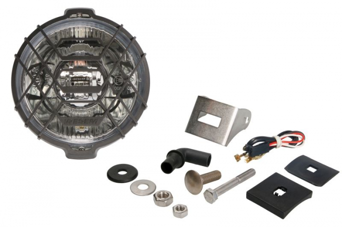 Far universal stanga dreapta (faza lunga, H3 T4W, 12 24V, diametru 183mm, alb, metal, crom, lumini pozitie, lungime cablu: 150mm)