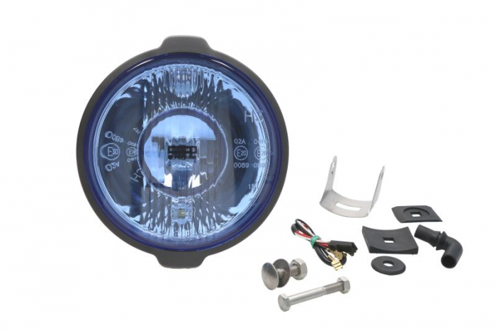 Far universal stanga dreapta (faza lunga, H3 T4W, 12 24V, diametru 183mm, albastru, plastic, negru, lumini pozitie, lungime cablu: 150mm)