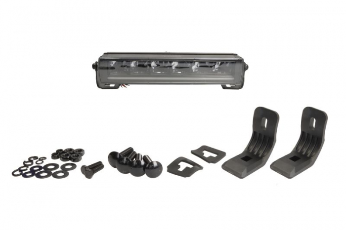 Far universal stanga dreapta (faza lunga, LBE 2 Lightbar, LED, 12 24V, latime 314 343mm, inaltime 57mm, adancime: 72mm, alb, aluminiu, negru, lumini pozitie, lungime cablu: 1000mm)