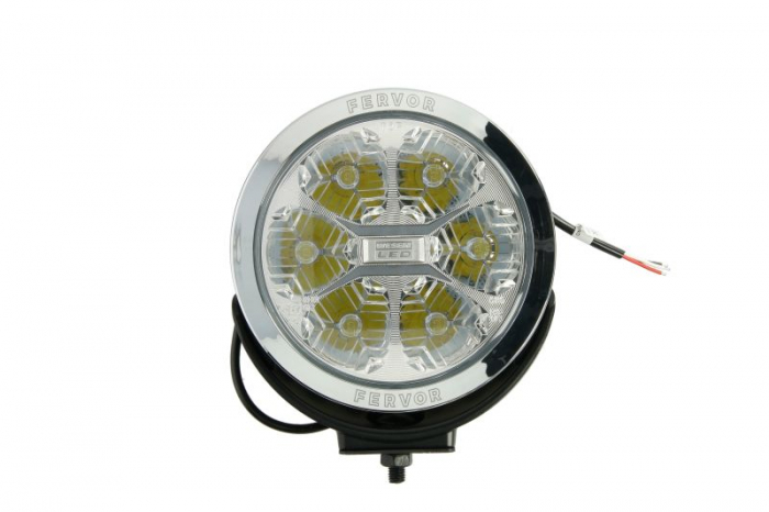 Far universal stanga dreapta (faza lunga, LED, 12 24V, 27W, diametru 180mm, adancime: 67mm, transparent, aluminiu, negru crom, lumini pozitie)