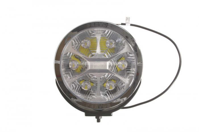 Far universal stanga dreapta (faza lunga, LED, 12 24V, 3; 27W, diametru 220mm, alb, aluminiu, negru, lumini pozitie, lungime cablu: 500mm)
