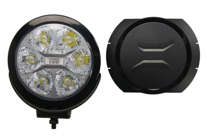 Far universal stanga dreapta (faza lunga, LED, 12 24V, diametru 180mm, adancime: 67mm, transparent, aluminiu, negru, lumini pozitie)