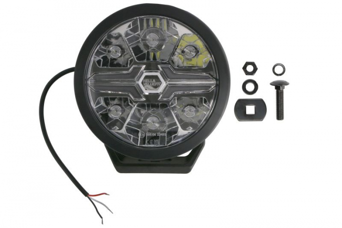 Far universal stanga dreapta (rotund, BLADE, LED, 12 24V, 36W, diametru 181mm, adancime: 96mm, transparent, aluminiu, negru, lumini pozitie, lungime cablu: 500mm)