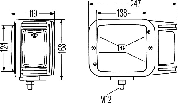 Farul universal Dreapta (H4/T4W, 12/24V, latime 247mm, inaltime 163mm, adancime: 119mm, galben, plastic, negru, Lampi de pozitie) [4]