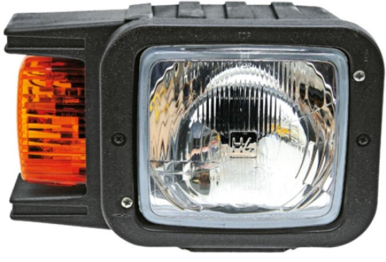 Farul universal Dreapta (H4 T4W, 12 24V, latime 247mm, inaltime 163mm, adancime: 119mm, galben, plastic, negru, Lampi de pozitie)