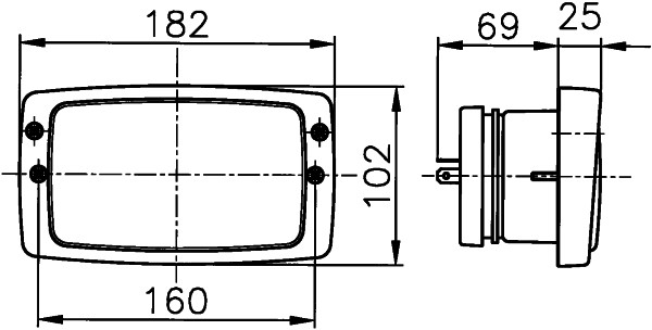 Farul universal Dreapta/Stanga potrivit FENDT 200, 300, 500 dupa 1974 (H4, 12V, latime 182mm, inaltime 102mm, adancime: 94mm, transparent, plastic, negru) 12V [3]