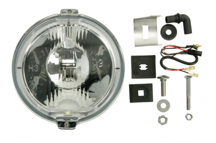 Farul universal Dreapta Stanga (raza lunga, H3 LED, 12V, diametru 183mm, alb, plastic, crom, Lampi de pozitie, lungime cablu: 150mm)