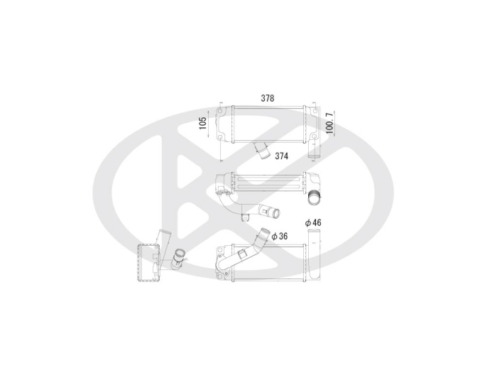 intercooler potrivit Subaru Trezia; Toyota Auris, Corolla, Urban Cruiser, Verso S dupa 2006 - 1.4 / 1.4 diesel / 1.6, cutie manual/automat, aluminiu / · plastic, 275×127×64 mm [2]