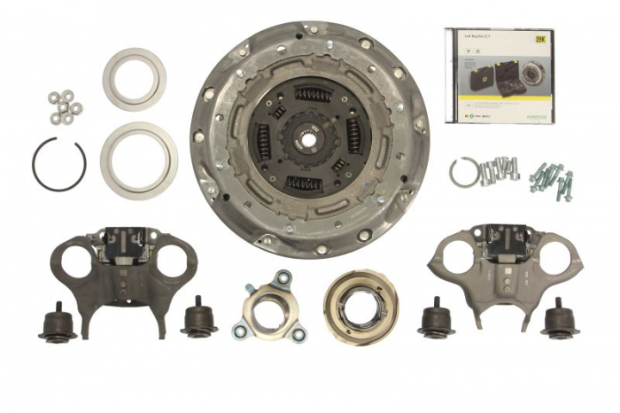 Kit ambreiaj cu placa dubla, cu rulment (Cu capac ambreiaj; Cu maneta cilindrului cu ambreiaj sclav; cu placa de presiune; cu rulment; Transmisie dublu ambreiaj) potrivit FORD B-MAX 1.5 1.6 2.0