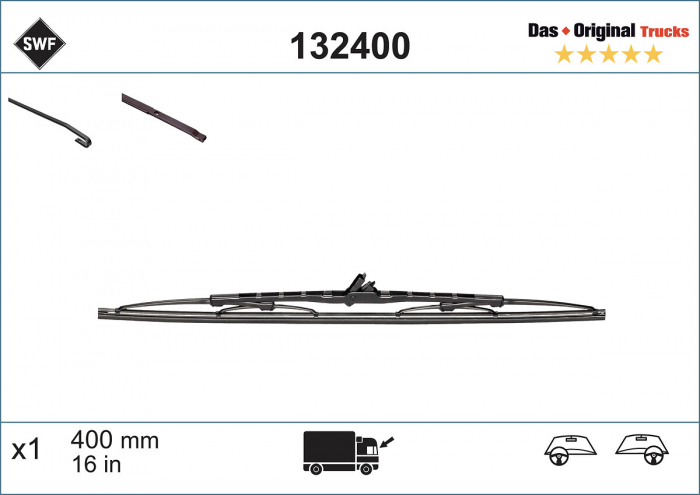 Lama stergatoare pivotant Fata (1buc) Truck 400mm potrivit MERCEDES UNIMOG; VOLVO N10, N12, NL; MITSUBISHI L 300 / DELICA II; NISSAN NV200, NV200 / EVALIA; OPEL COMBO TOUR 01.55- [4]