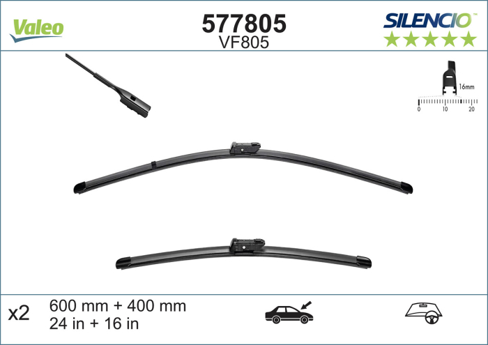 Lama stergator fata (2buc) Silencio 600 400mm potrivit CITROEN C5 X; PEUGEOT 408 II 09.21-
