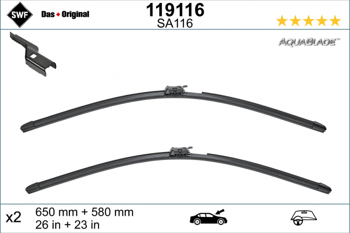 Lamela stergator fata (2 buc) 046S AquaBlade 650 580mm potrivit MERCEDES GLE (C167), GLE (C292), GLE (V167), GLE (W166), GLS (X166), GLS (X167) 03.15-