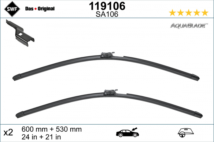 Lamela stergator fata (2 buc) AquaBlade 600 530mm potrivit MERCEDES E (A238), E (C238) 12.16-