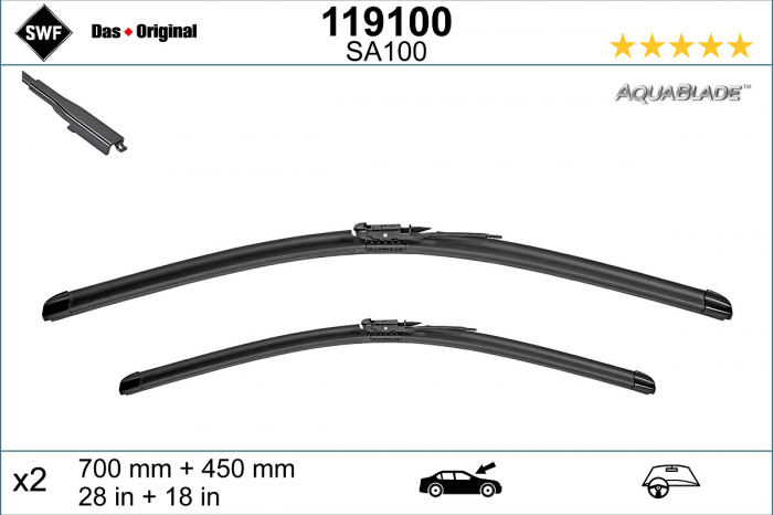 Lamela stergator fata (2 buc) AquaBlade 700 450mm potrivit TESLA MODEL X 09.15-