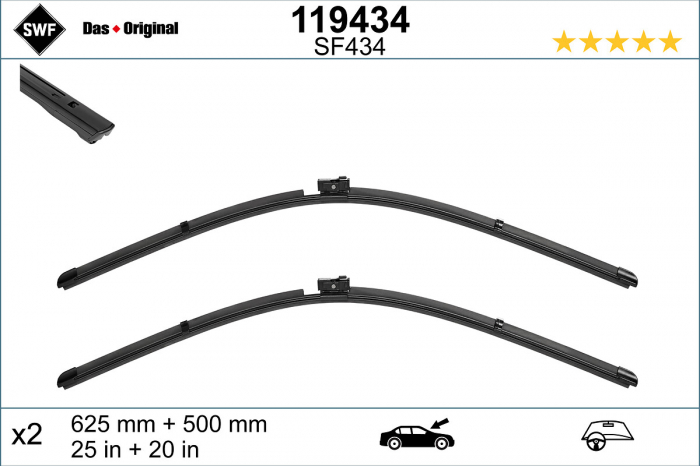 Lamela stergator fata (2 buc) Visioflex 625 500mm potrivit AUDI A6 ALLROAD C8, A6 C8, A7, A8 D5, E-TRON, Q7, Q8 01.15-