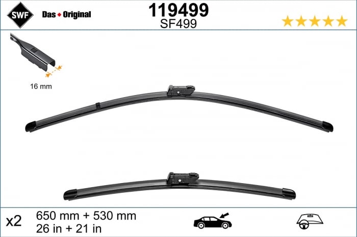 Lamela stergator fata (2 buc) Visioflex 650 530mm potrivit LAND ROVER RANGE ROVER EVOQUE; PORSCHE CAYENNE; VW ATLAS, TIGUAN, TOUAREG 12.16-