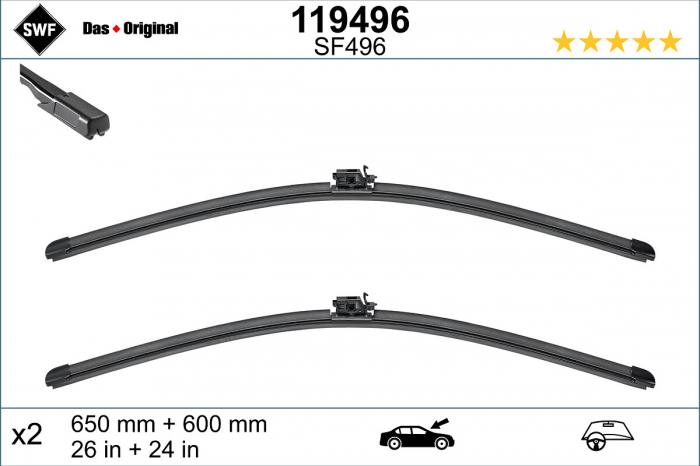 Lamela stergator fata (2 buc) Visioflex 650 600mm potrivit MERCEDES SPRINTER 3,5-T (B907), SPRINTER 3,5-T (B907, B910), SPRINTER 3-T (B907), SPRINTER 3-T (B910) 02.18-