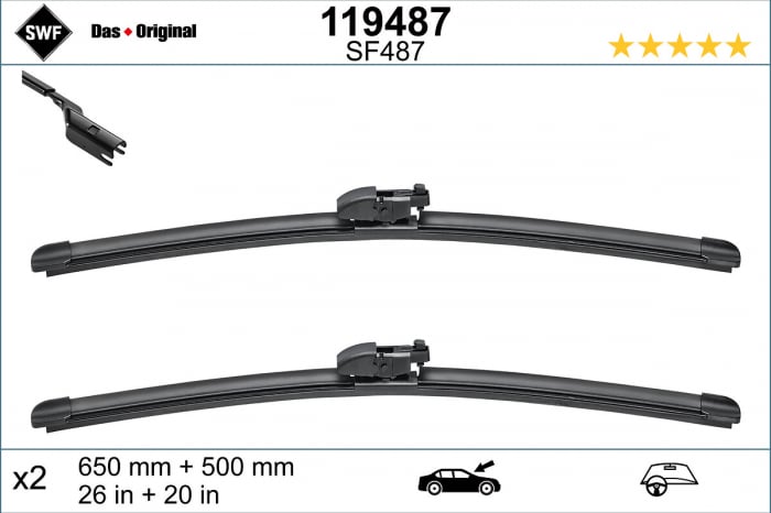 Lamela stergator fata cu spoiler (2buc) Visioflex 650 500mm potrivit BMW IX3 (G08), X3 (G01), X3 (G01, F97, G08), X4 (G02, F98); JAGUAR E-PACE 08.17-