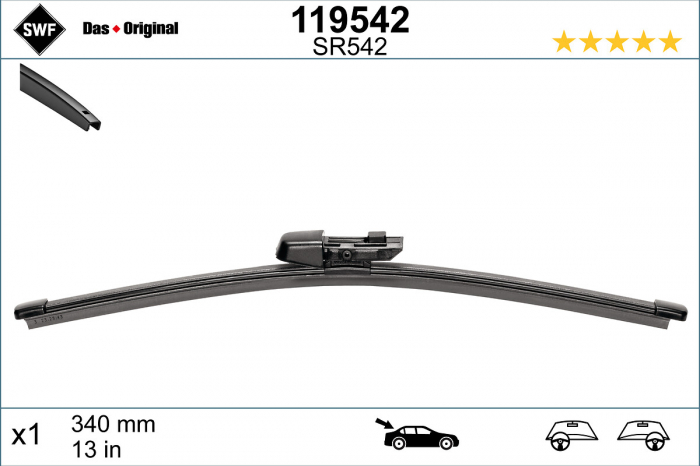 Lamela stergator spate (1 buc) 340mm potrivit FORD TOURNEO CONNECT V761 NADWOZIE WIELKO; SEAT TARRACO; SKODA KAROQ, SUPERB IV; VW CADDY CALIFORNIA V CAMPER, CADDY V, CADDY V MINIVAN 07.17-