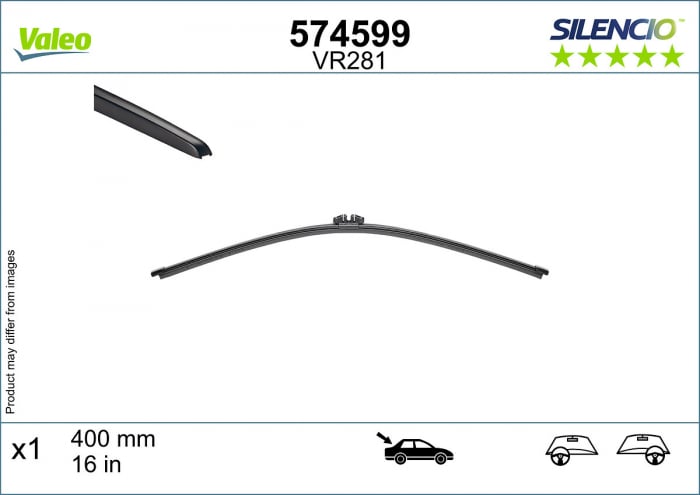 Lamela stergator spate (1 buc) Silencio 400mm potrivit VOLVO C30; BMW X7 (G07); CITROEN C5 II; OPEL VECTRA C GTS; SKODA FABIA II, OCTAVIA II; VW MULTIVAN T5, TOURAN, TRANSPORTER T5 08.02-