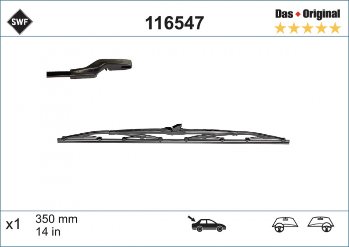 Lamela stergator spate (1 buc) Standard 350mm potrivit VOLVO V50; BMW 5 (E61); FORD FOCUS II; RENAULT LAGUNA I 09.95-12.12 [4]