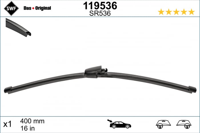 Lamela stergator spate (1 buc) Visioflex 400mm potrivit VOLVO C30; BMW X7 (G07); CITROEN C5 II; OPEL VECTRA C GTS; SKODA FABIA II, OCTAVIA II; VW MULTIVAN T5, TOURAN, TRANSPORTER T5 08.02-