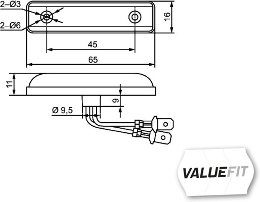 Lumina delimitare stanga/dreapta, rosu, LED, inaltime 16mm; latime 11mm; adancime 65mm, lungime cablu 150mm, 12V (IPIP67) [2]