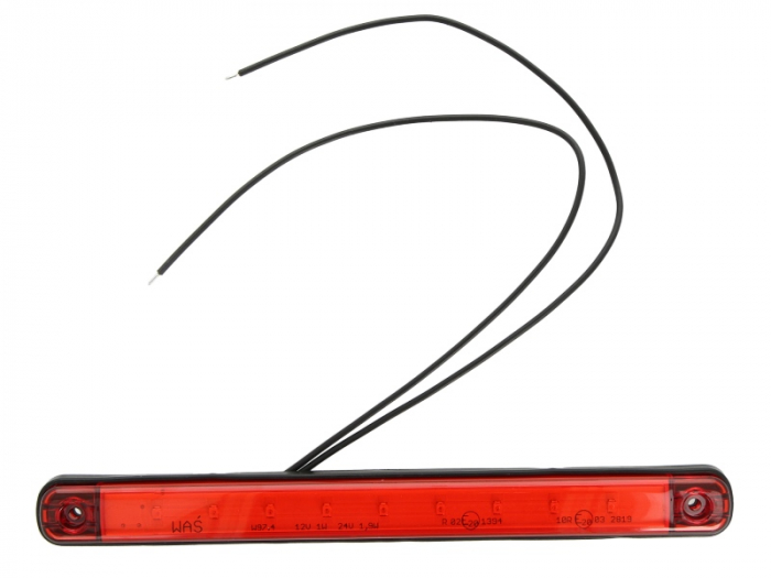 Lumina delimitare stanga dreapta, forma: dreptunghiular, rosu, LED, inaltime 20mm; latime 237mm; adancime 10,4mm 12 24V