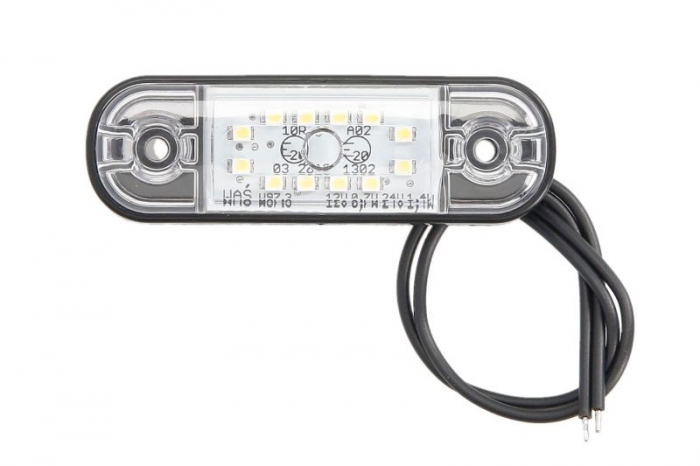 Lumina delimitare stanga dreapta, forma: oval, alb, LED, inaltime 24,2mm; latime 83,8mm; adancime 10,4mm lungime cablu 230mm, 12 24V (IP66 IP68)
