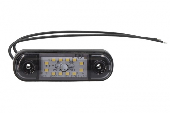 Lumina delimitare stanga dreapta, forma: oval, fumuriu alb, LED, inaltime 24,2mm; latime 83,8mm; adancime 10,4mm lungime cablu 230mm, 12 24V (IP66 IP68)