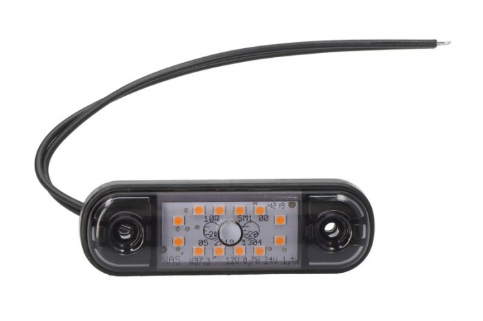 Lumina delimitare stanga dreapta, forma: oval, portocaliu fumuriu, LED, inaltime 24,2mm; latime 83,8mm; adancime 10,4mm lungime cablu 230mm, 12 24V (IP66 IP68)