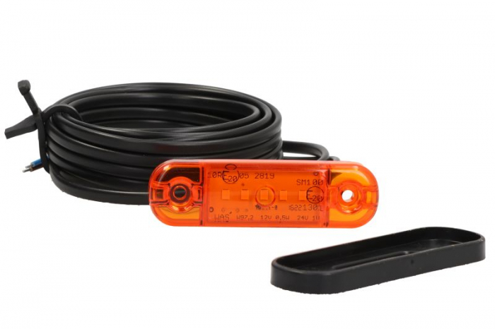 Lumina delimitare stanga dreapta, forma: oval, portocaliu, LED, inaltime 24,2mm; latime 83,8mm; adancime 10,4mm lungime cablu 5000mm, 12 24V