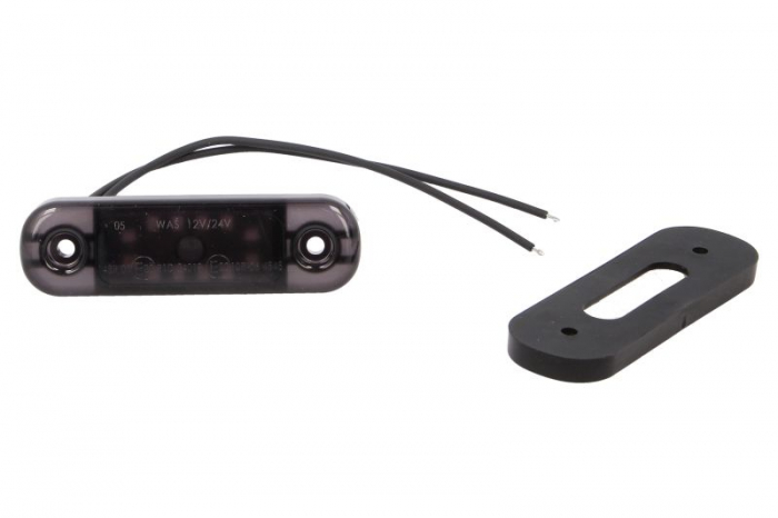 Lumina delimitare stanga dreapta, forma: oval, rosu fumuriu, LED, inaltime 24mm; latime 84mm; adancime 25mm lungime cablu 240mm, 12 24V (IP6K9K)