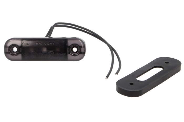 Lumina delimitare stanga dreapta, forma: oval, rosu fumuriu, LED, inaltime 24mm; latime 84mm; adancime 25mm lungime cablu 240mm, 12 24V (IP6K9K)