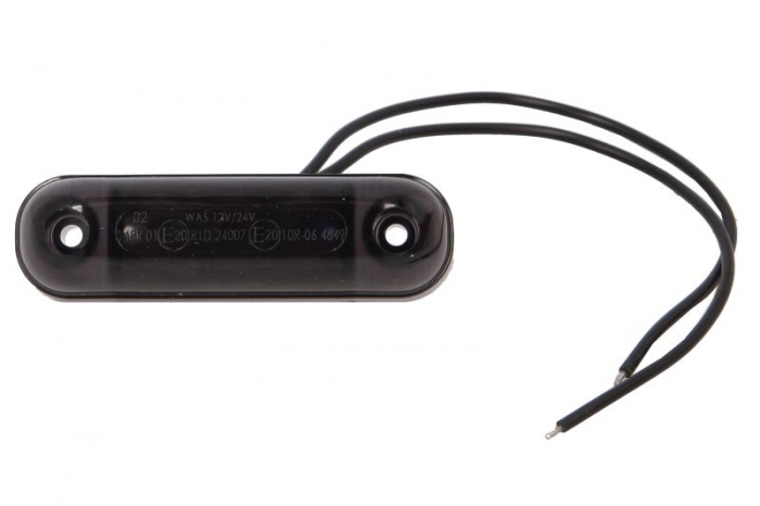 Lumina delimitare stanga dreapta, forma: oval, rosu fumuriu, LED, inaltime 24mm; latime 84mm; adancime 25mm lungime cablu 240mm, 12 24V (IP6K9K)