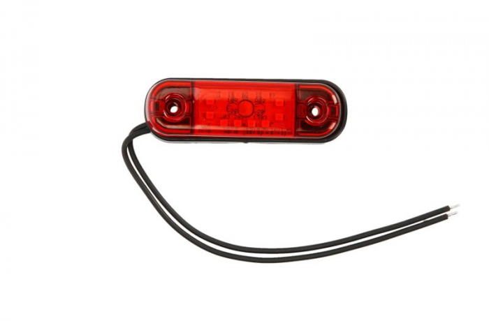 Lumina delimitare stanga dreapta, forma: oval, rosu, LED, inaltime 24,2mm; latime 83,8mm; adancime 10,4mm lungime cablu 230mm, 12 24V (IP66 IP68)