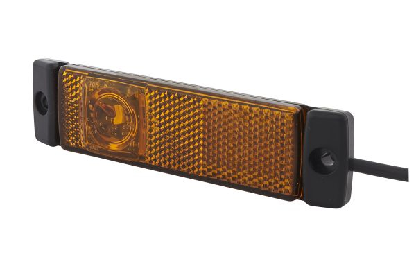 Lumina delimitare stanga dreapta, galben, LED, inaltime 16mm; latime 130mm; adancime 32mm, surub fixare orizontala, lungime cablu 500mm, 24V (conector: SUPERSEAL 2PIN, IP6K9K)