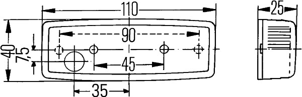 Lumina delimitare stanga/dreapta; rosu; Halogen/W5W; inaltime 40; latime 25; adancime 110; fixare orizontala/fixare verticala; fara prindere; 12V (fara bec) [2]