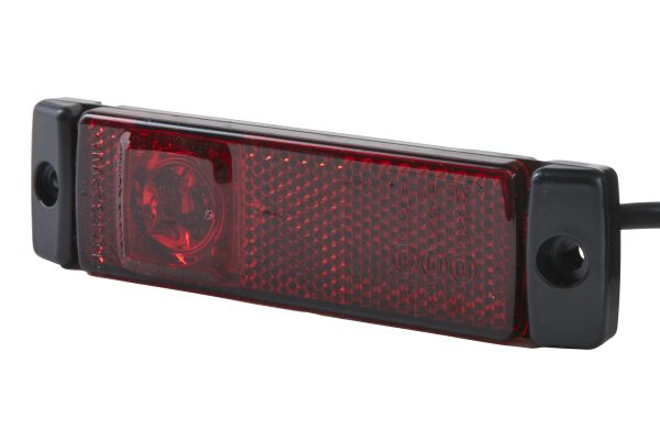 Lumina delimitare stanga dreapta, rosu, LED, inaltime 13mm; latime 130mm; adancime 32mm, surub fixare orizontala fixare verticala, lungime cablu 500mm, 12V (IP6K9K)