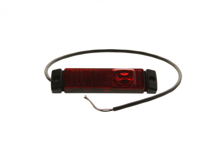 Lumina delimitare stanga dreapta, rosu, LED, inaltime 13mm; latime 130mm; adancime 32mm, surub fixare orizontala fixare verticala, lungime cablu 500mm, 24V (IP6K9K)