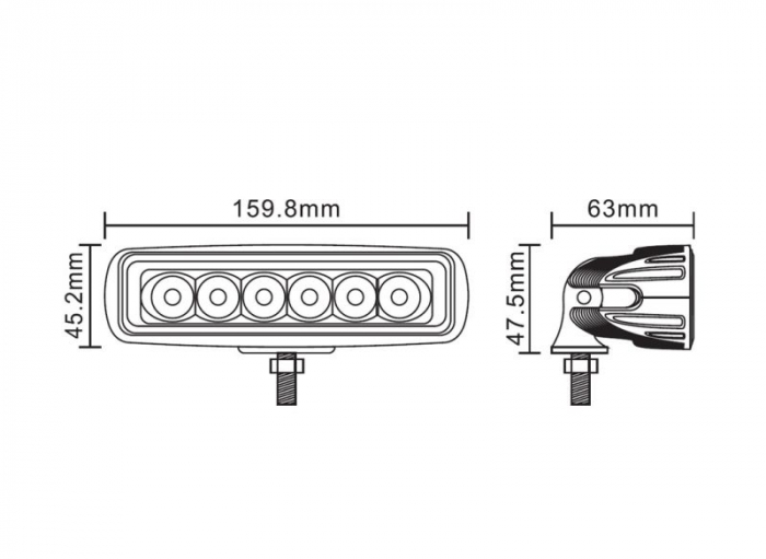 Lumina lucru (Epistar LED, 10-30V, 18W, 1440lm, numar elemente LED: 6x3W, inaltime: 45,2mm, latime: 159,8mm, adancime: 63mm) [3]