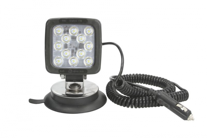 Lumina lucru (LED, 12 24V, 17W, 1750lm, numar elemente LED: 12, lungime: 101mm, inaltime: 101mm, adancime: 60mm, cu comutator; cu dop; cu fir spiralat de 3m; montabil cu magnet)