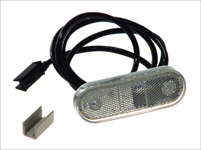 Lumini clarificare stanga dreapta, forma: oval, alb, LED, inaltime 40mm; latime 114mm; adancime 25mm, suprafata, lungime cablu 500mm, fara relief, 12 24V (cu clema pentru fir plat, conector: CLICK-IN