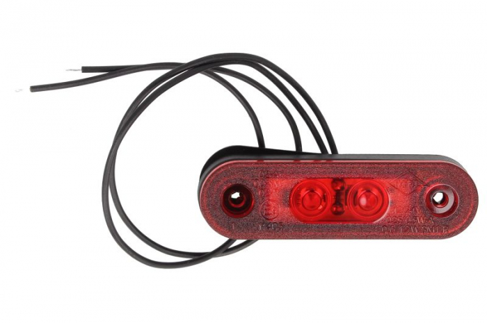 Lumini clarificare stanga/dreapta, forma: oval, rosu, LED, inaltime 22,8mm; latime 79,5mm; adancime 13mm, suprafata, lungime cablu 300mm, 12/24V (in orificiu 44x17mm; oval cu saiba HOR 72) [1]